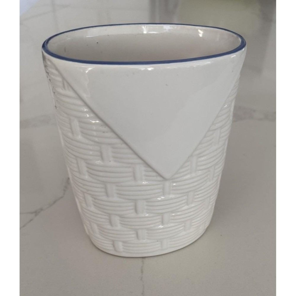 Vintage Pfaltzgraff White Basketweave Oval Utensil Holder Cottage Core